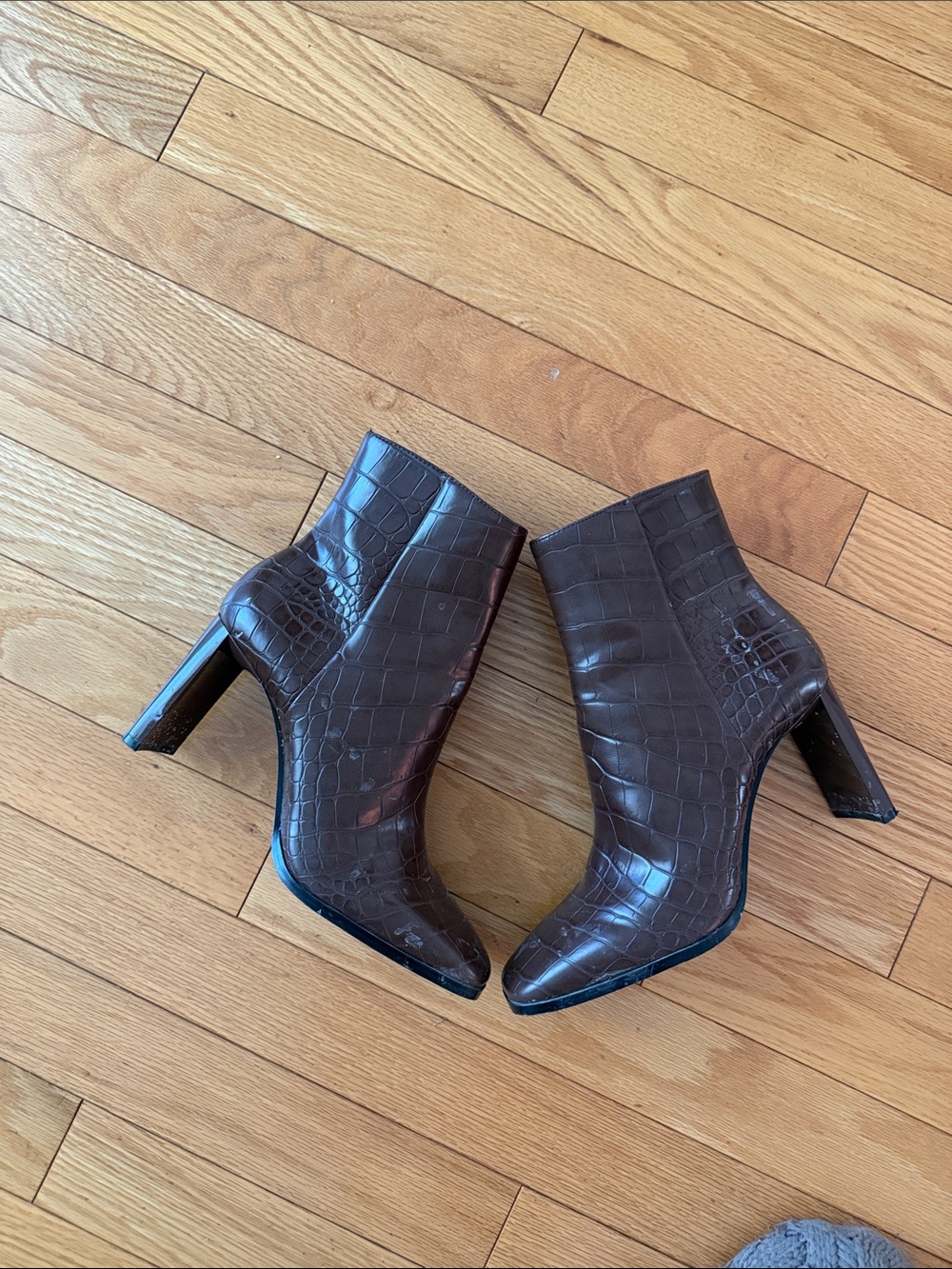 Aldo Dark Brown Croc-Embossed Pointed Toe Ankle Boots